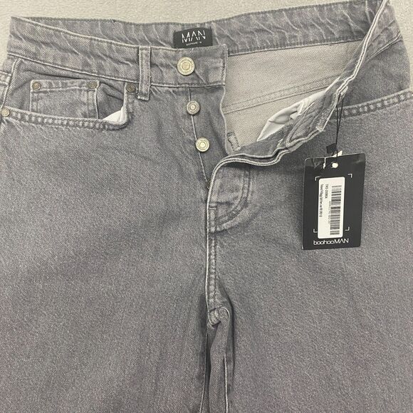 Boohoo Man Jeans Mens 30x32 Gray Button Fly Relaxed Baggie Split Hem Y2K Grunge - Picture 2 of 12